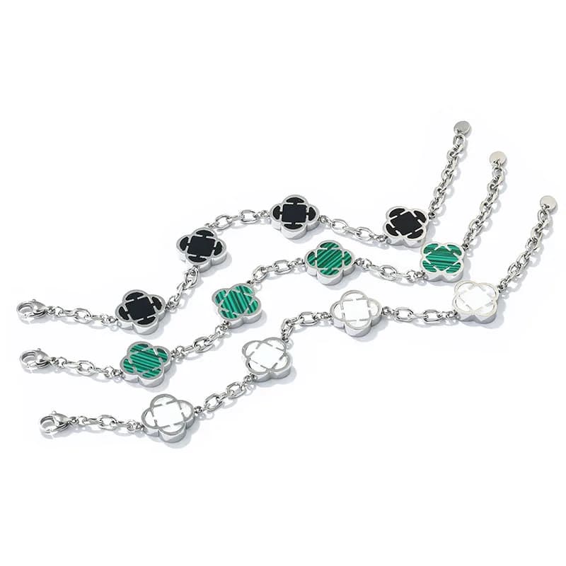 Nouveau Bracelet à fleurs en acier inoxydable de haute qualité avec trois feuilles porte-bonheur, bijoux simples et chics, cadeau pour femmes