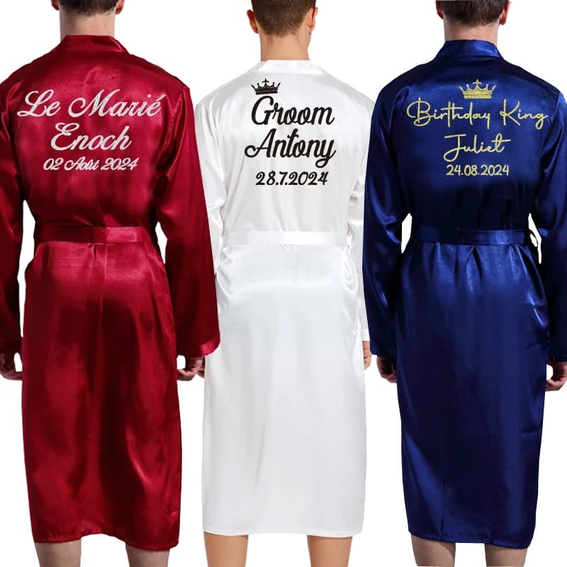 Robe de marié en soie douce, peignoir de maison, chemise de nuit pour hommes, Kimono personnalisé avec nom et Date, personnalisé pour fête de