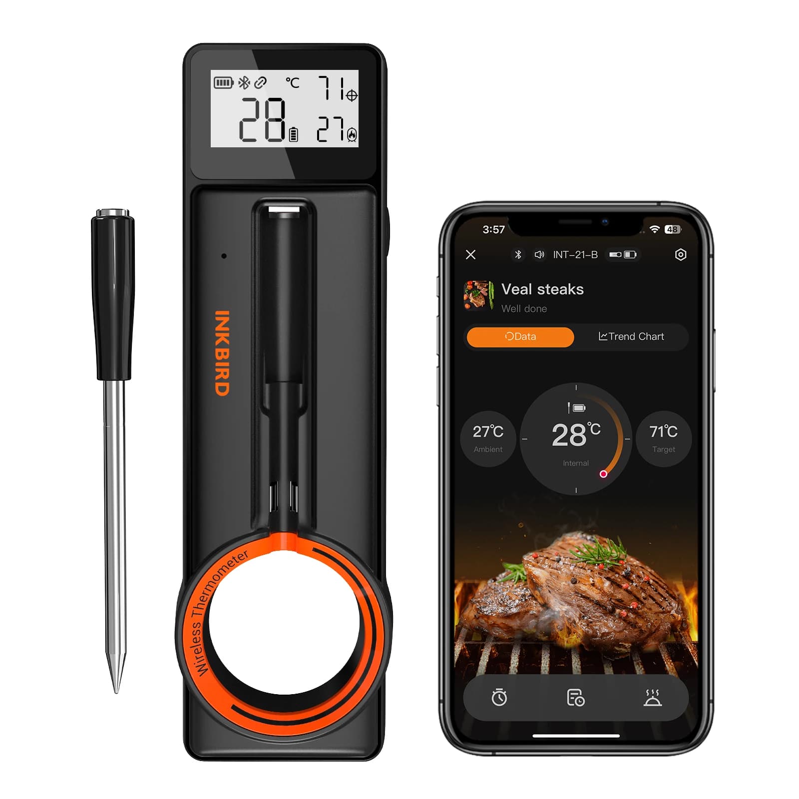 INKBIRD-Meat Therye.com WiFi, sonde ultra fine 5mm, Bluetooth 5.4, 26 menus préréglés, étanche IP67, parfait pour la fête au barbecue