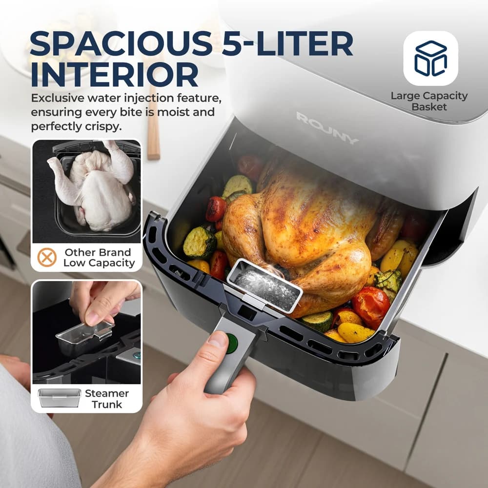 Friteuse à air 5L, four électrique sans huile avec commande tactile, panier antiadhésif et fenêtre de visualisation, technologie MIUI-Cyclone