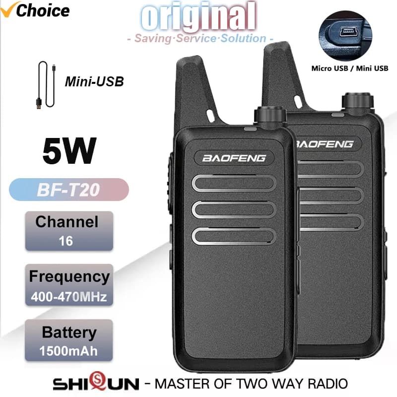 Baofeng – Mini talkie-walkie BF-T20, 2 pièces, 1 pièce, Radio bidirectionnelle portable, chargement USB pour BF-C9 BF-888S KD-C1, pour Station de