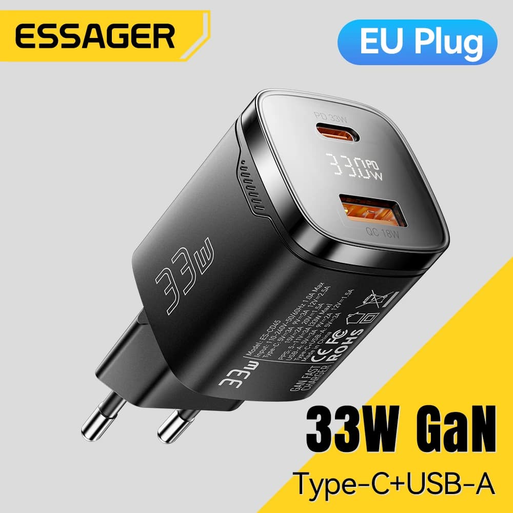 Pour iPhone 13 12 Max Pro iPad pour Xiaomi Poco Samsung chargeur Essager 33W GaN USB C chargeur numérique