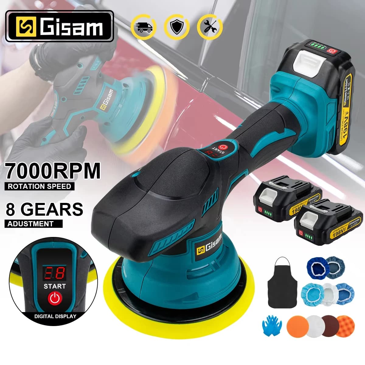 Gami – polisseuse de voiture sans fil, 8 vitesses réglables, pour épilation électrique automatique, ponçage, glaçage, outil électrique adapté