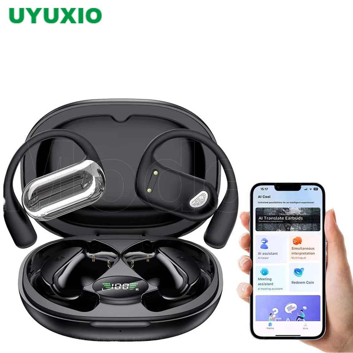 UYUXIO – écouteurs de traduction en temps réel, oreillettes de traduction de langue AI, 144 langues et Accents, oreillettes 3 en 1 OWS pour les