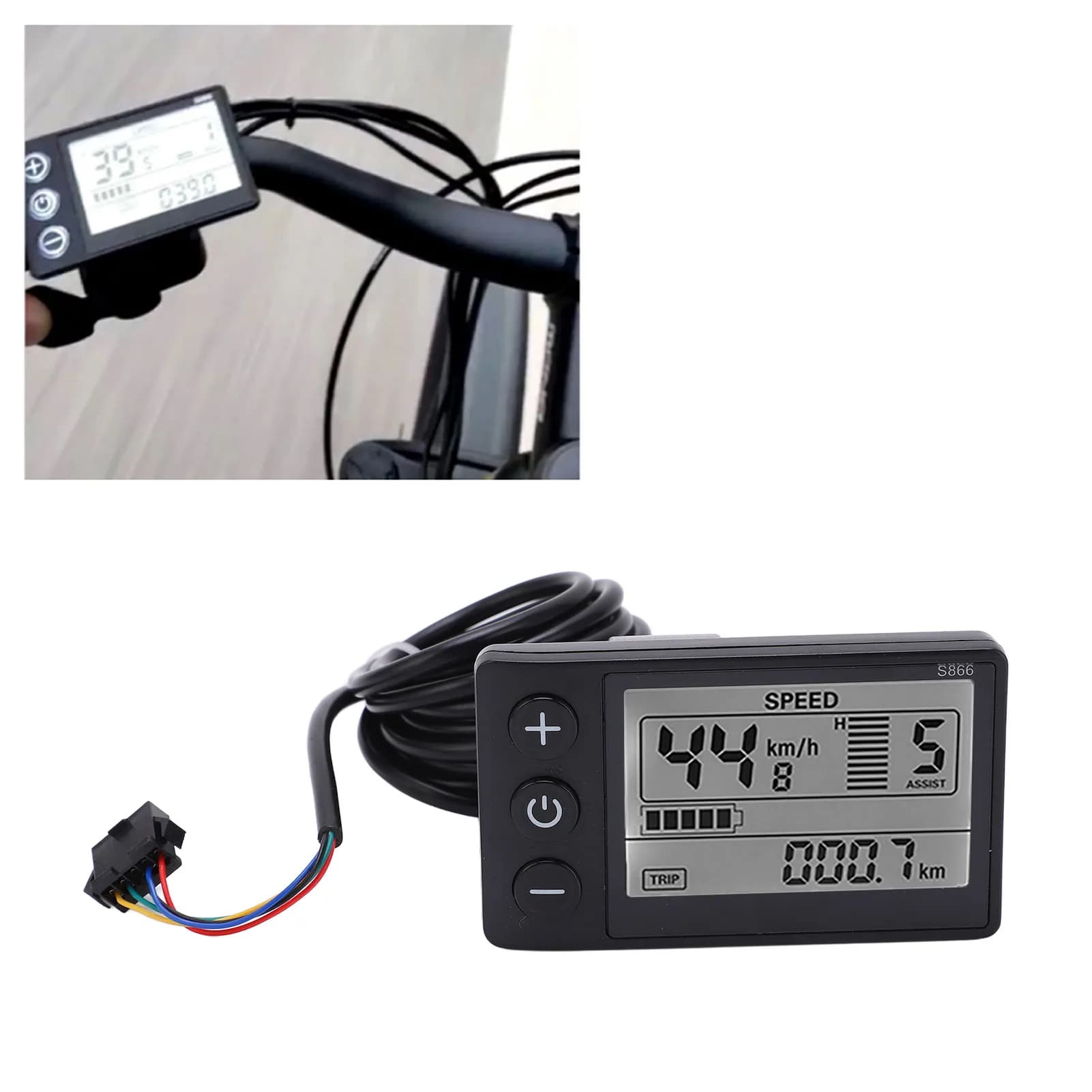 Compteur d'affichage LCD pour scooter électrique, panneau de commande avec prise, compteur d'affichage LCD pour vélo électrique, S866, 24V, 36V,