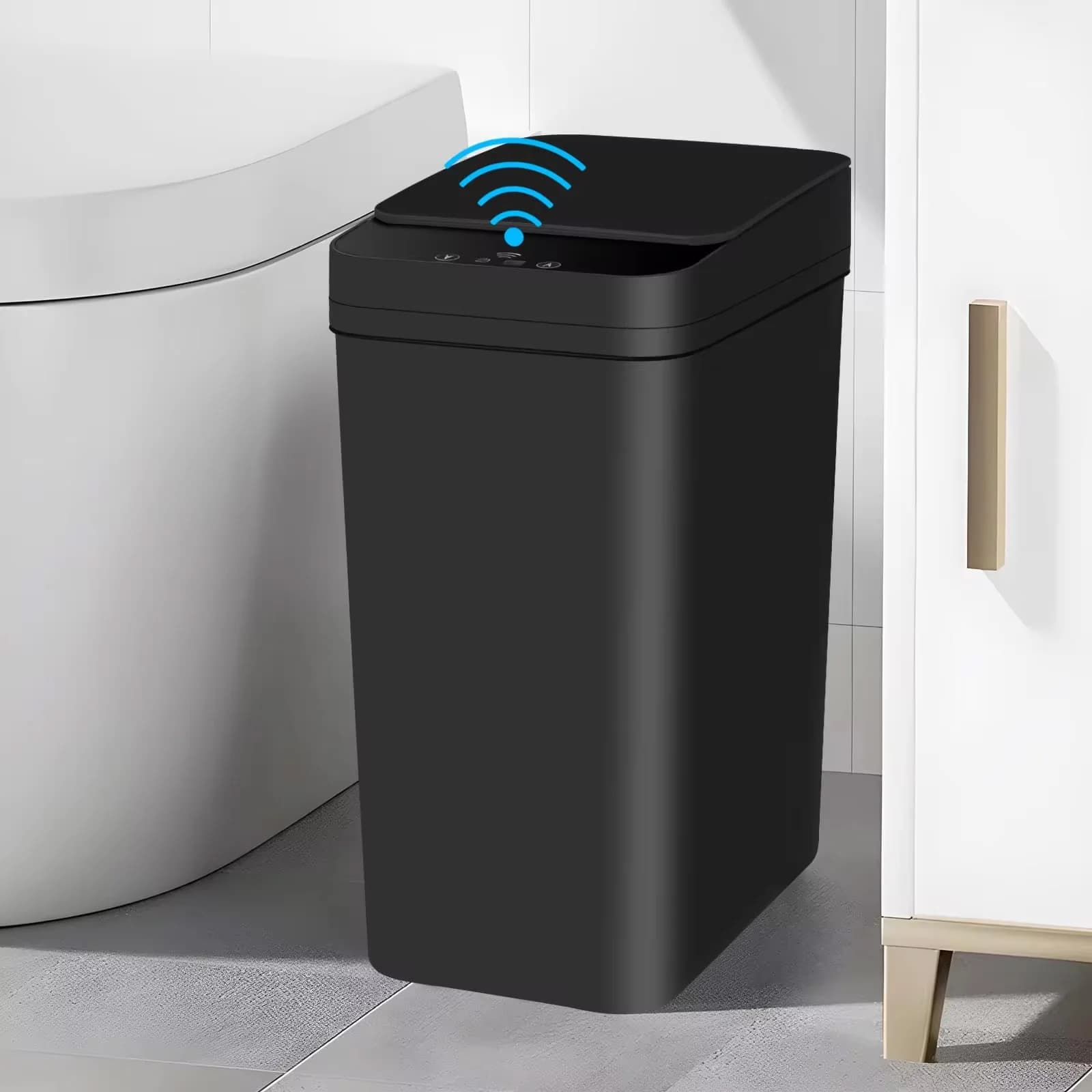 Poubelle sans contact pour salle de bain, poubelle activée par capteur de mouvement 12L avec couvercle, poubelle de cuisine automatique pour bureau,