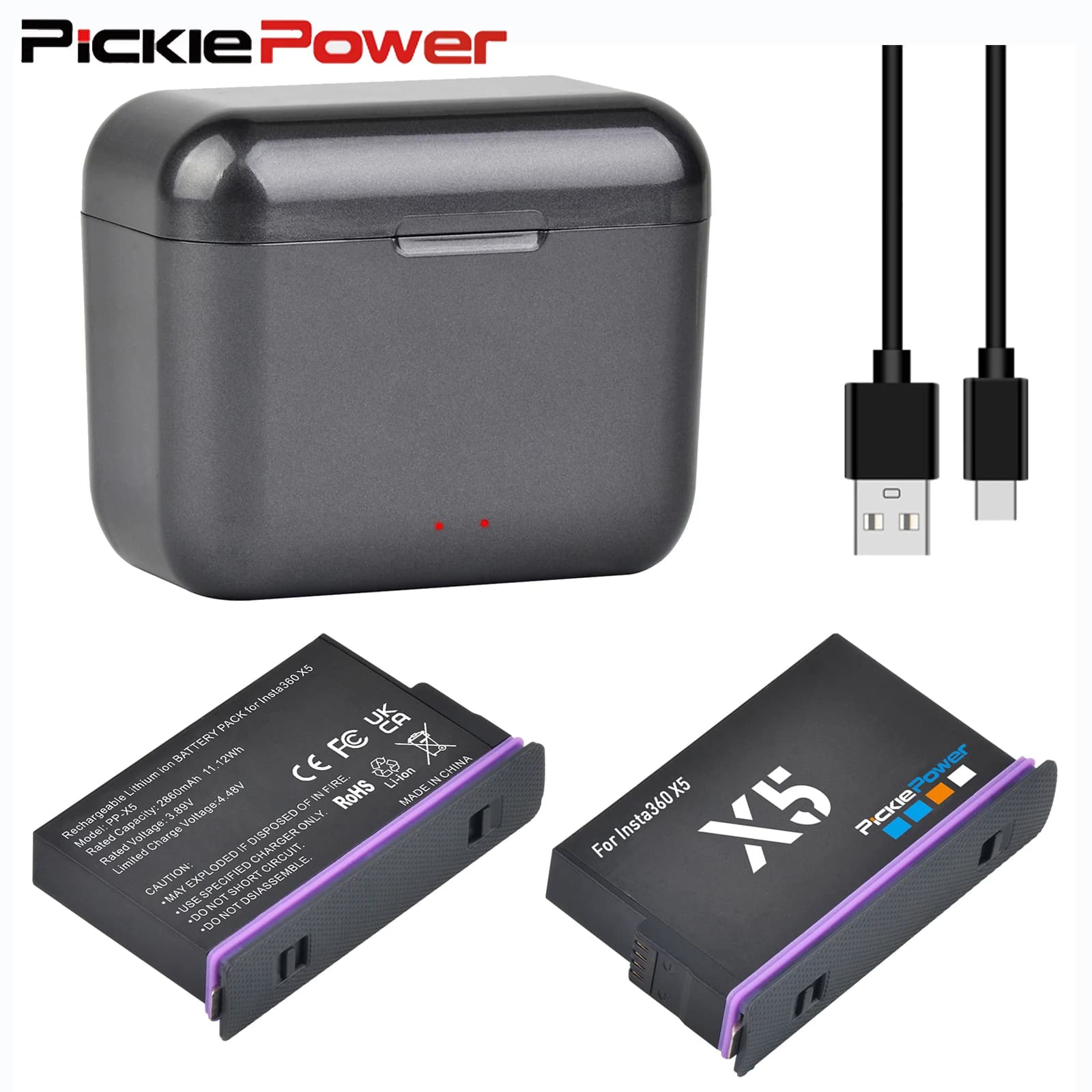 Batterie de remplacement 2860mAh pour Insta360 X5, boîtier de chargeur rapide pour accessoires de caméra d'action Insta 360 X5