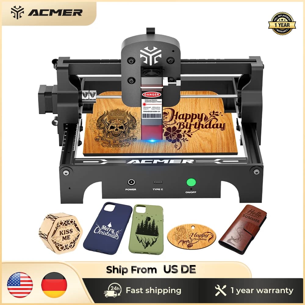 ACMER Mini graveur laser portable outils de découpe CNC haute précision machine de gravure DIY pour logo bois, verre acrylique débutant
