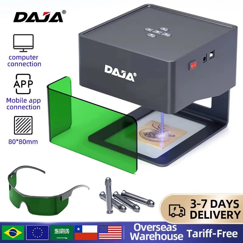 DAAlbanDJ6 Mini graveur laser portable Bluetooth, machine de gravure de coupe bricolage, gravure de bois, métal peint, verre acrylique, cuir