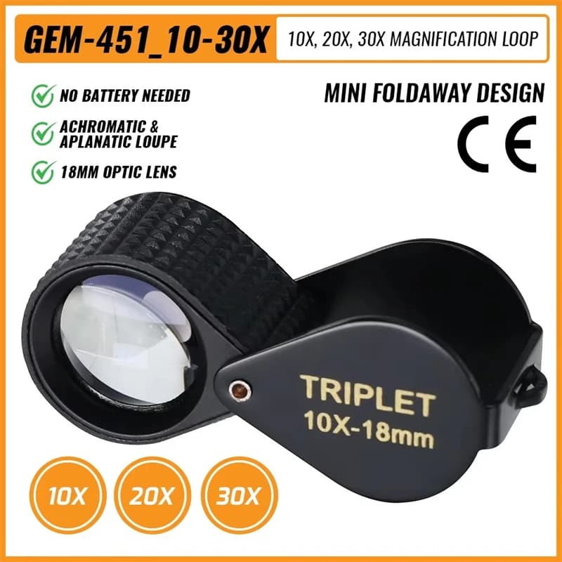 Loupe métallique 10X 20X 30X, Loupe de bijoux pliable diamant 18mm verre optique bijoutiers outil Loupe de lecture