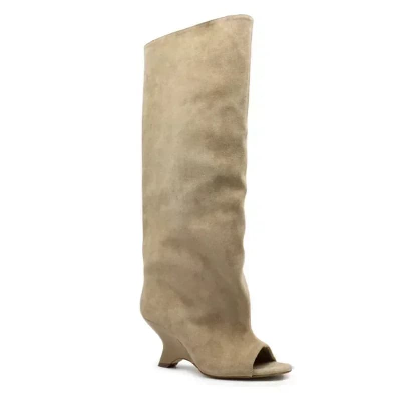 Nouvelles bottes longues à bout ouvert 2026, bottes d'été à talons épais pour femmes, bottes au-dessus du genou grandes tailles, chaussures à