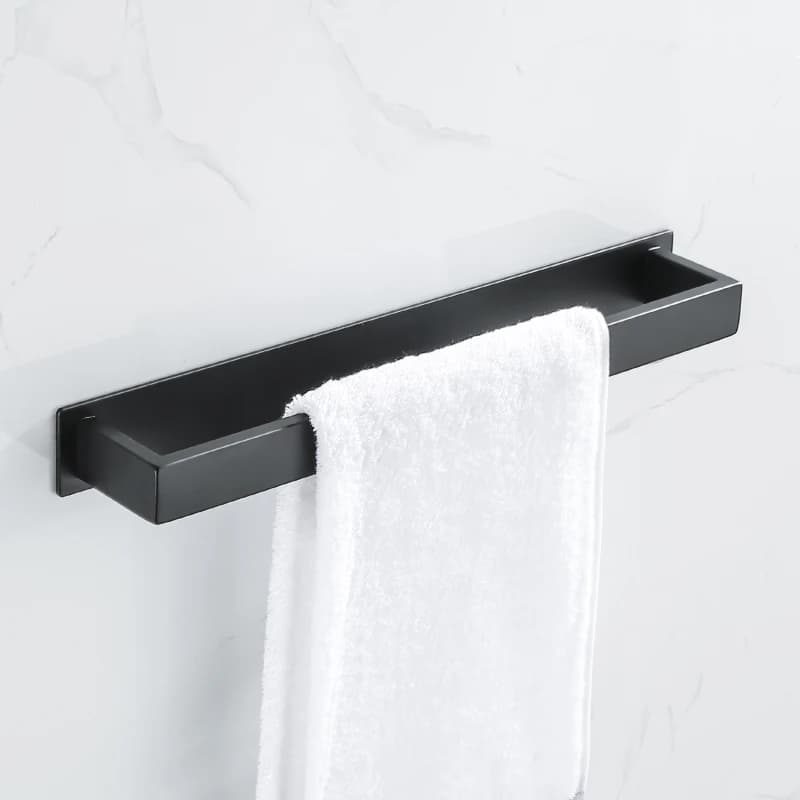 Porte-serviettes en acier inoxydable noir, sans perçage, étagère murale pour serviettes de douche, porte-serviettes de cuisine, rail pour