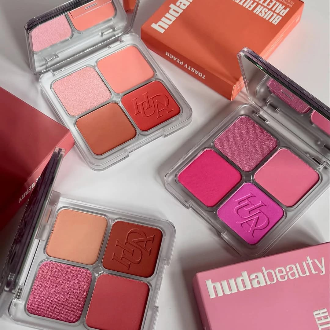 Palette de fards à joues Huda Easy 4 couleurs de luxe, effet flou, illuminateur, poudre fixante mate aérographe, blush liquide éclatant
