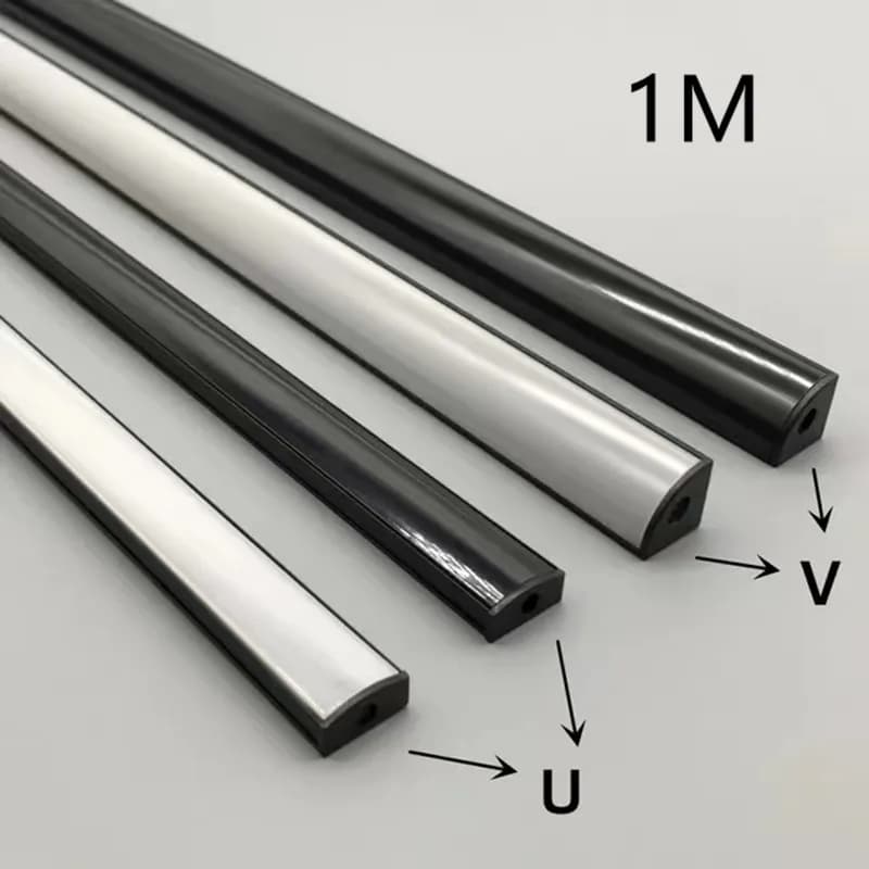 10-50 pièces/lot Profilé d'angle en aluminium noir en U/V de 1M pour barre LED, bande lumineuse LED, lampe sous armoire, cuisine