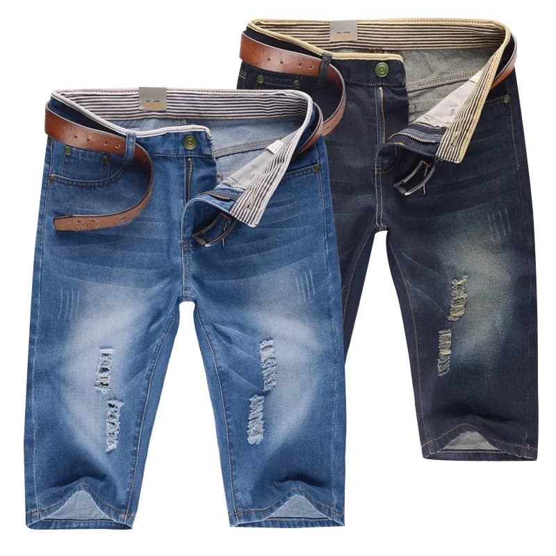 29-40 nouvel été hommes personnalisé lavable pantalon en Denim perforé grand pantalon moyen décontracté