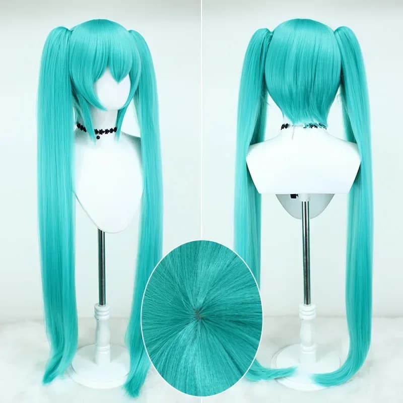 Perruque de cosplay Anime Hatsune Miku, perruque en fibre synthétique double queue de cheval de 110 cm, Halloween, Noël