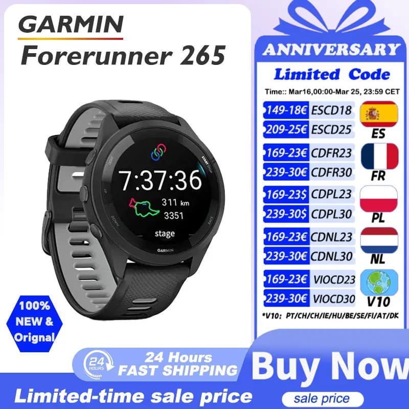 Montre connectée Garmin Forerunner 265, montre de sport Garmin, GPS pour activités de plein air, course à pied, fitness, marathon, natation,