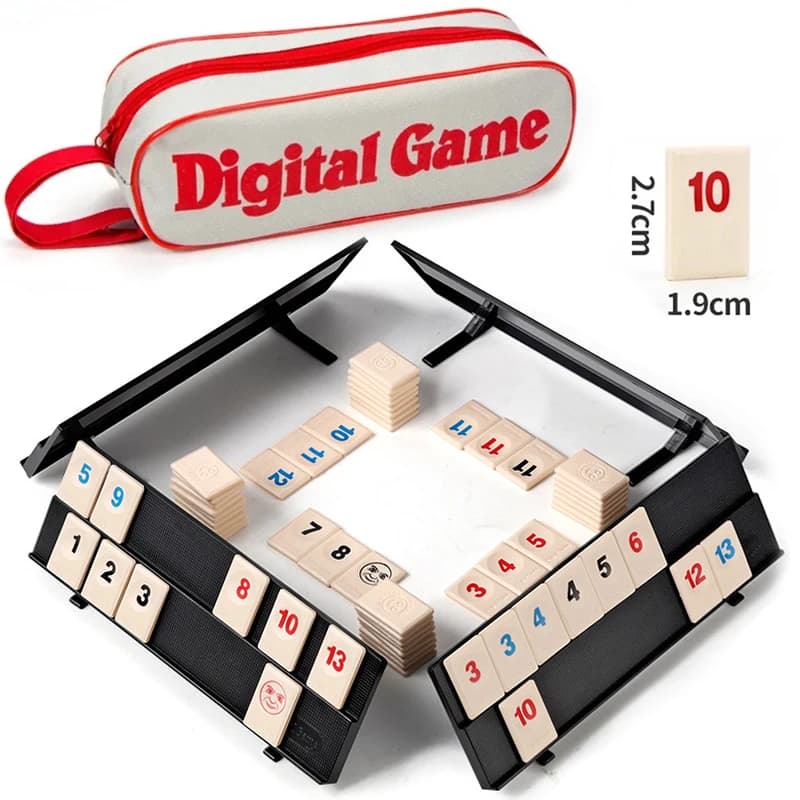 Jeu de cube Rummy avec 4 supports, ensemble de jeu de 106 cube Rummy avec étui portable, ensemble de voyage de tuiles Rummy pour jeux de société