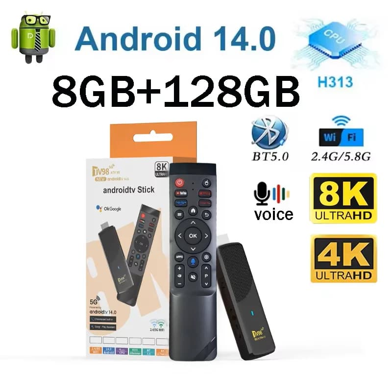 TV98 ATV X9 Smart TV Stick Android14 Allwinner H313 OTA 8GB 128GB Prise en charge 8K 4K Lecteur multimédia 4G 5G Wifi6 HDR10 Télécommande vocale