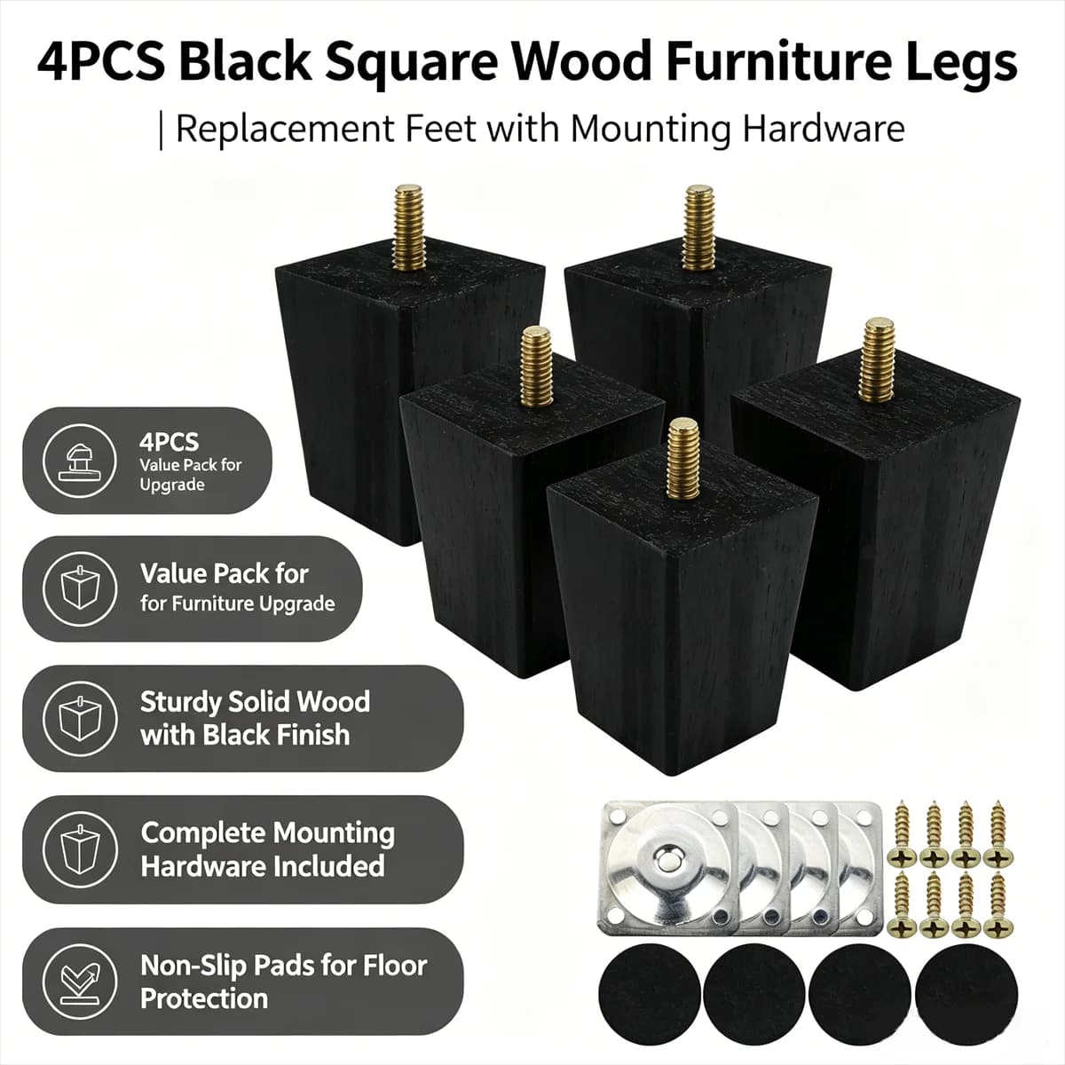 Pieds de meubles en bois massif, 6/10/15CM, 4 pièces, pieds carrés pour canapé, armoires, table, chaise, pieds de remplacement, accessoires de
