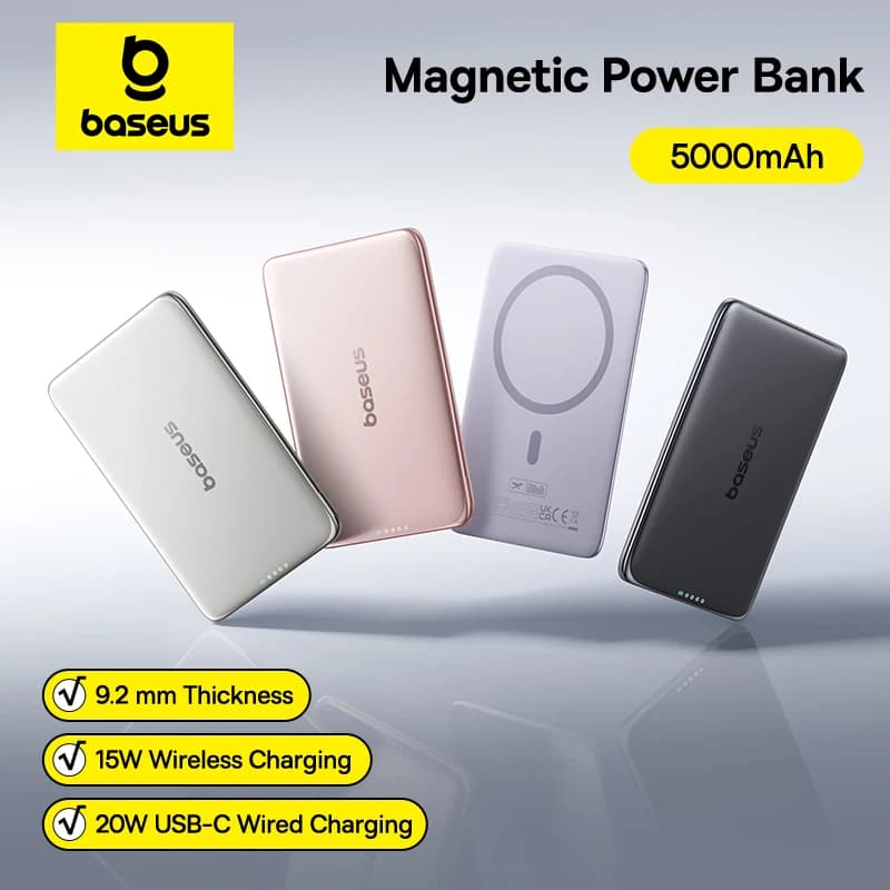 Baseus 5000mAh batterie externe magnétique 15W sans fil 20W charge filaire mince taille de carte Powerbank Portable mince pour iPhone 17 Samsung
