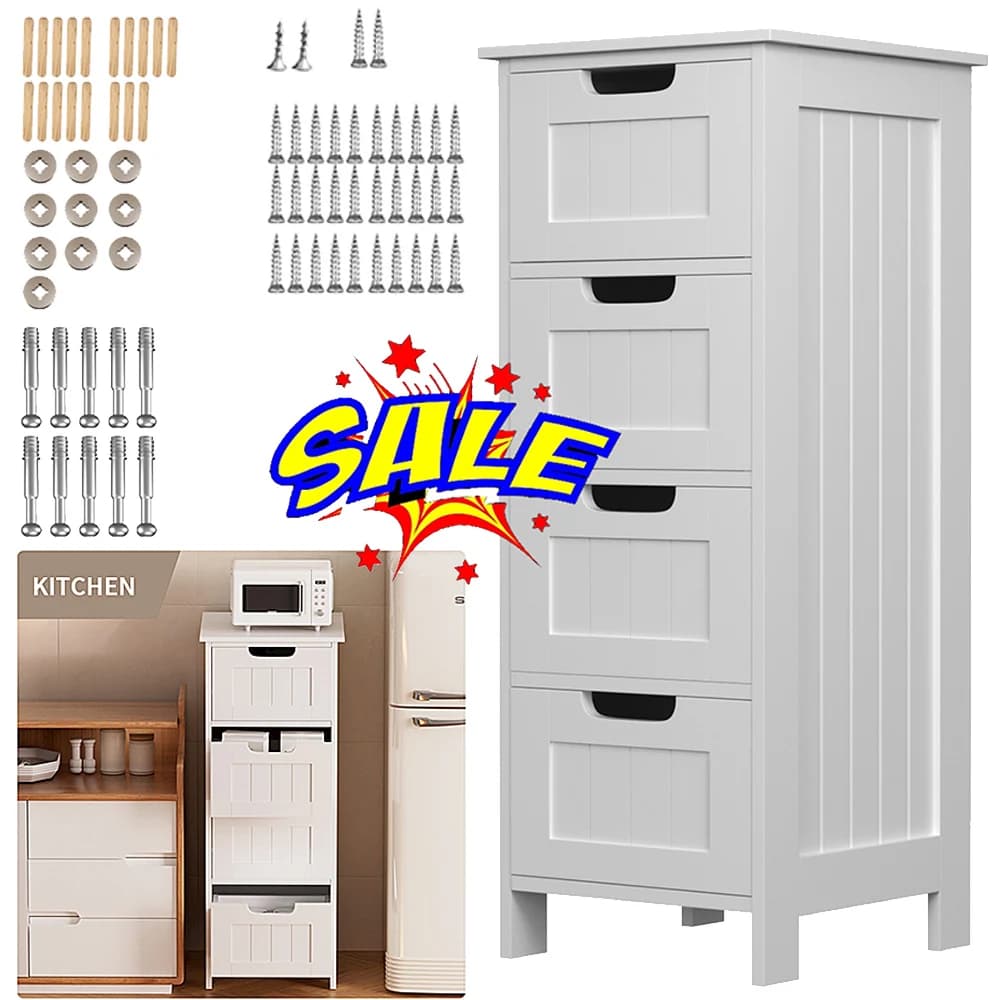 DayPlus-Armoire de Rangement à 4 Tiroirs de Proximité, Blanc, sur Pied, pour la Maison, W11.8 x D11.8 x H32.4