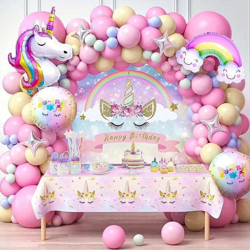 132 pièces arc-en-ciel licorne ballon arc couronne Kit, rose jaune bleu latex ballon coloré licorne aluminium ballon fête d'été de