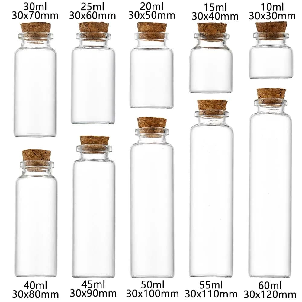 20 pièces 10ml 15ml 20ml 25ml 30ml jolies bouteilles de souhaits en verre transparent avec bouchon en liège bouteilles d'épices vides pots