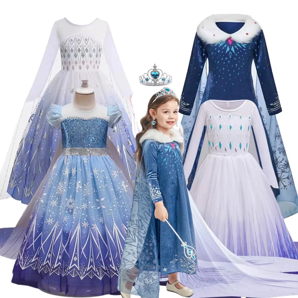 Robe de princesse Anna Elsa pour filles, costume de reine des neiges pour l'hiver, tenue de fête de carnaval, Halloween, vêtements pour enfants,