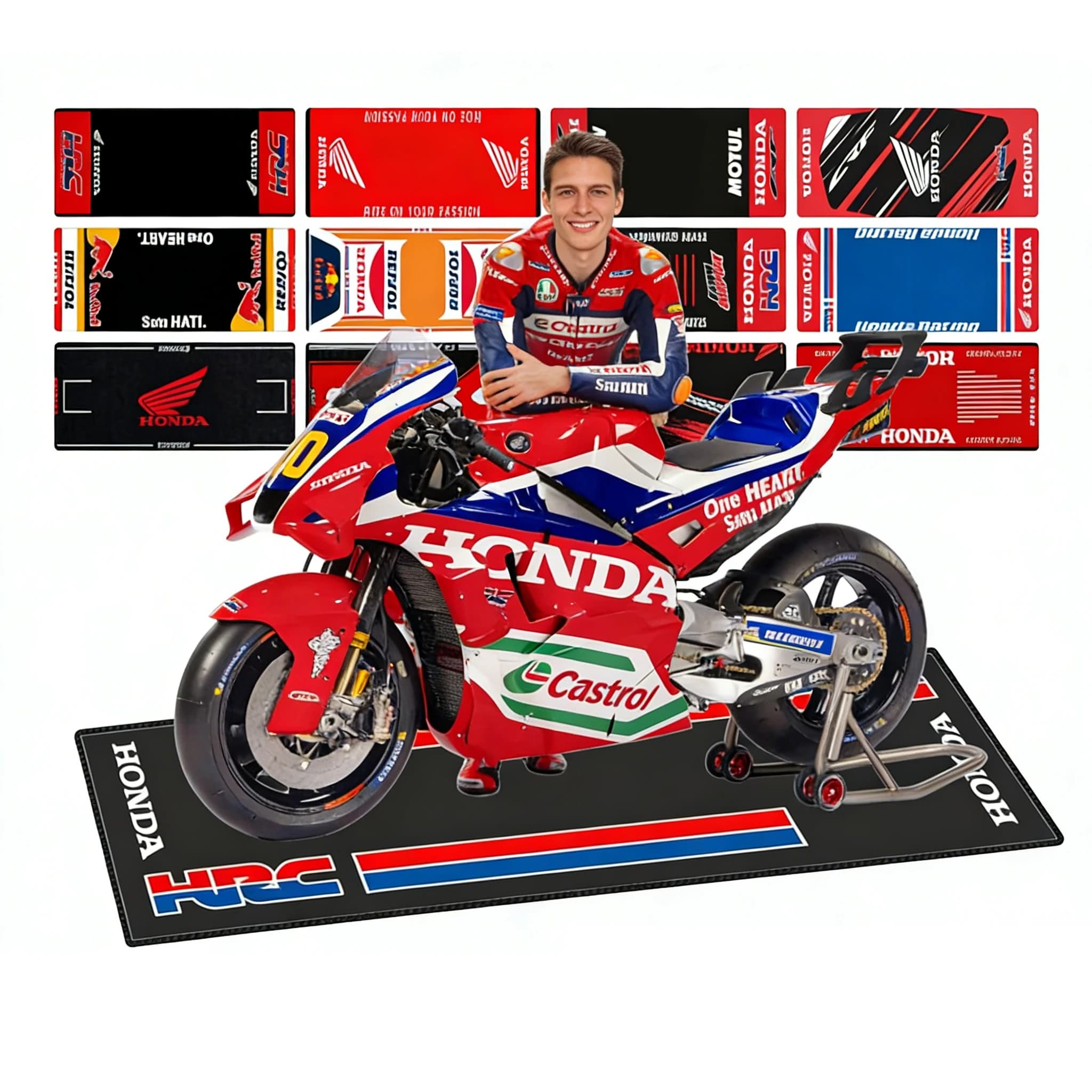 Tapis de stationnement personnalisé pour moto Honda, tapis de garage antidérapant, tapis de présentation moto racing stylé, tapis de sol