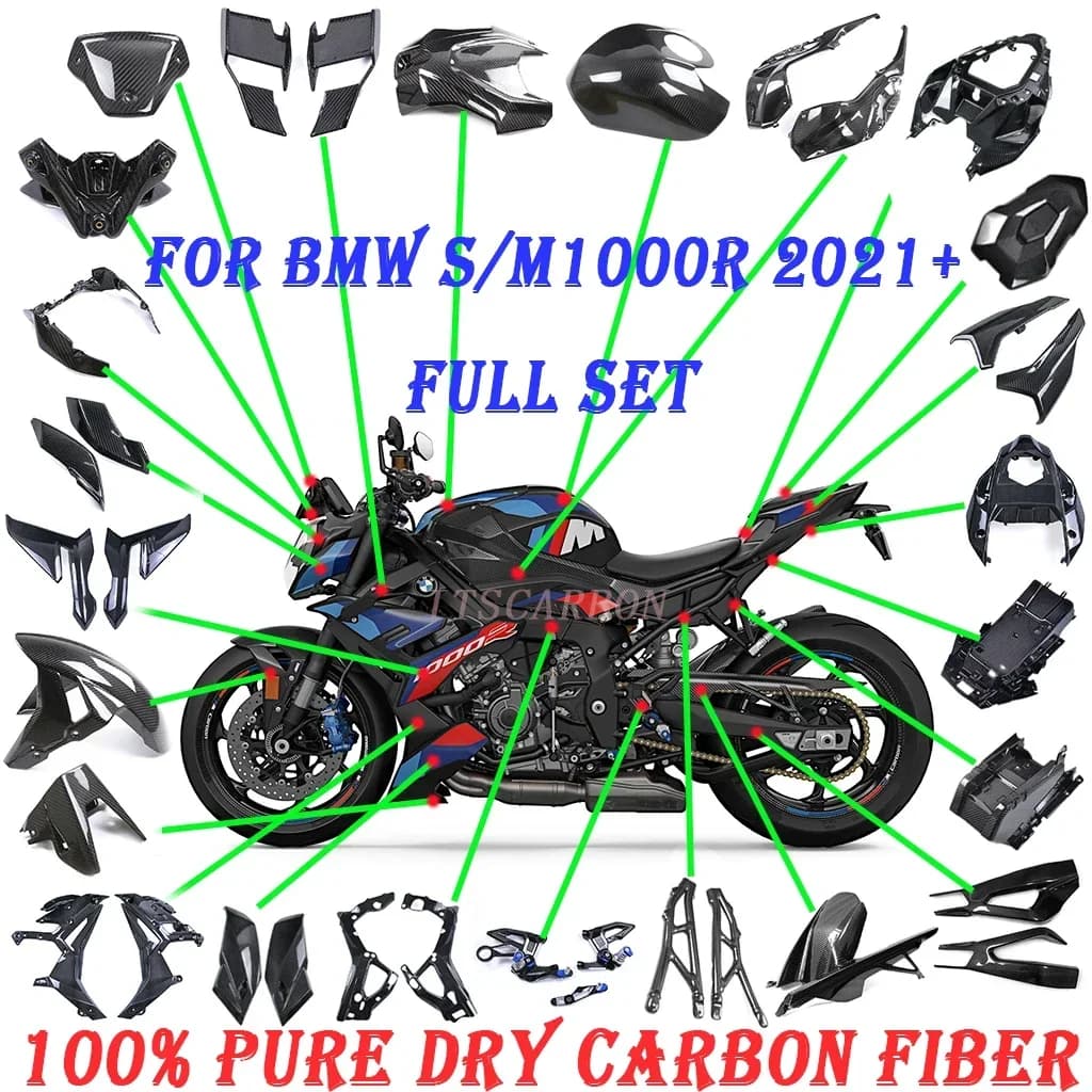Ailes en Fiber de carbone Pure et sèche, pièces de repose-pieds arrière, Kits de couverture de garde-boue de carénage pour BMW S1000R M1000R 2021