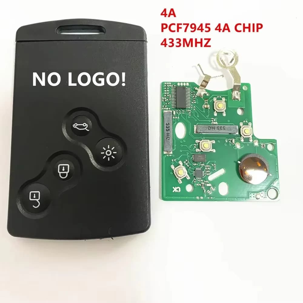 Pas de LOGO! Carte à distance à 4 boutons, clé intelligente sans clé, 433mhz, 4A, puce PCF7945/PCF7953, pour Renault Clio, clé captur à 4