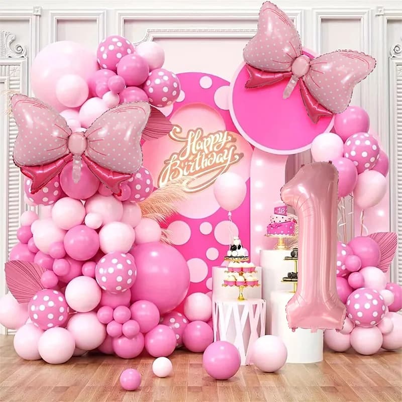 Kit d'arche de guirlande de ballons roses et blancs de 119 pièces, idéal pour une fête prénuptiale avec nœud rose, un anniversaire, la fête des
