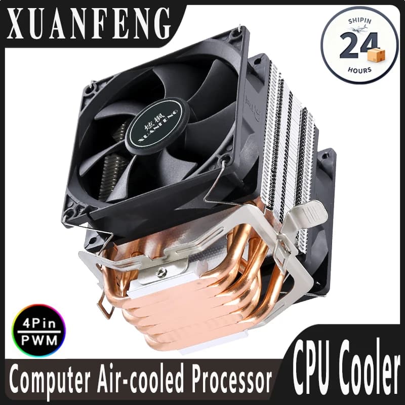 Ventilateur de refroidissement CPU efficace 90 mm 4 broches/PWM, radiateur de type tour PC, 2/4/6 caloducs, compatible LGA2011 X79 X99 115x 1200 1700