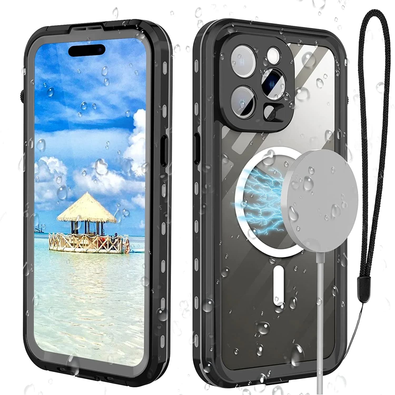Étui étanche pour iPhone 17 16 15 14 Pro Max Air, Compatible avec Magsafe, étui de Protection complet à aimant magnétique avec lanière