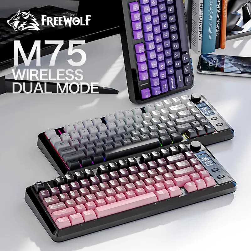GRATUIT WOLF M75 Clavier de jeu sans fil compact à 82 touches - Double mode (Bluetooth/2.4G) Écran OLED rétroéclairé RVB Grande batterie