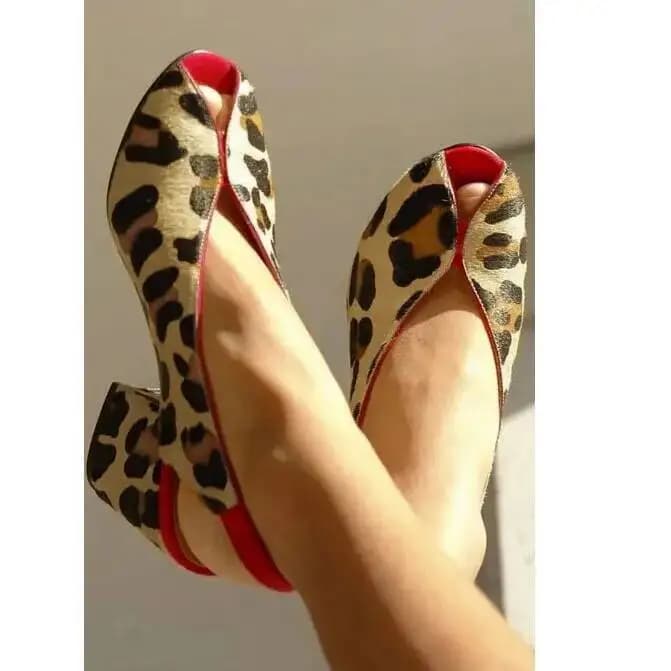 Sandales à talons épais pour femmes, imprimé léopard, bout ouvert, Slingback, chaussures de bureau