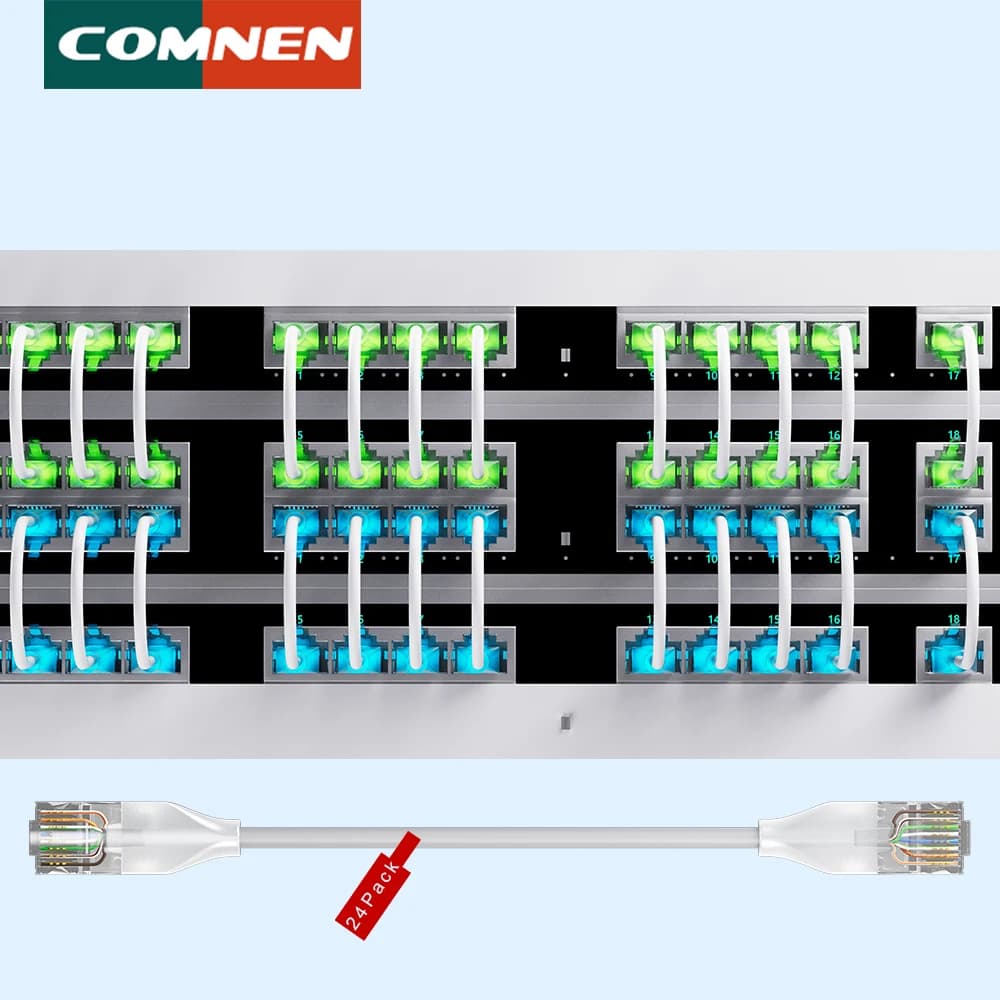 COMNEN 24 Pack câble de raccordement d'éclairage Ethernet flexible mince Cat6a 10G POE câble LAN pour commutateur Ps5 routeur Xbox ordinateur