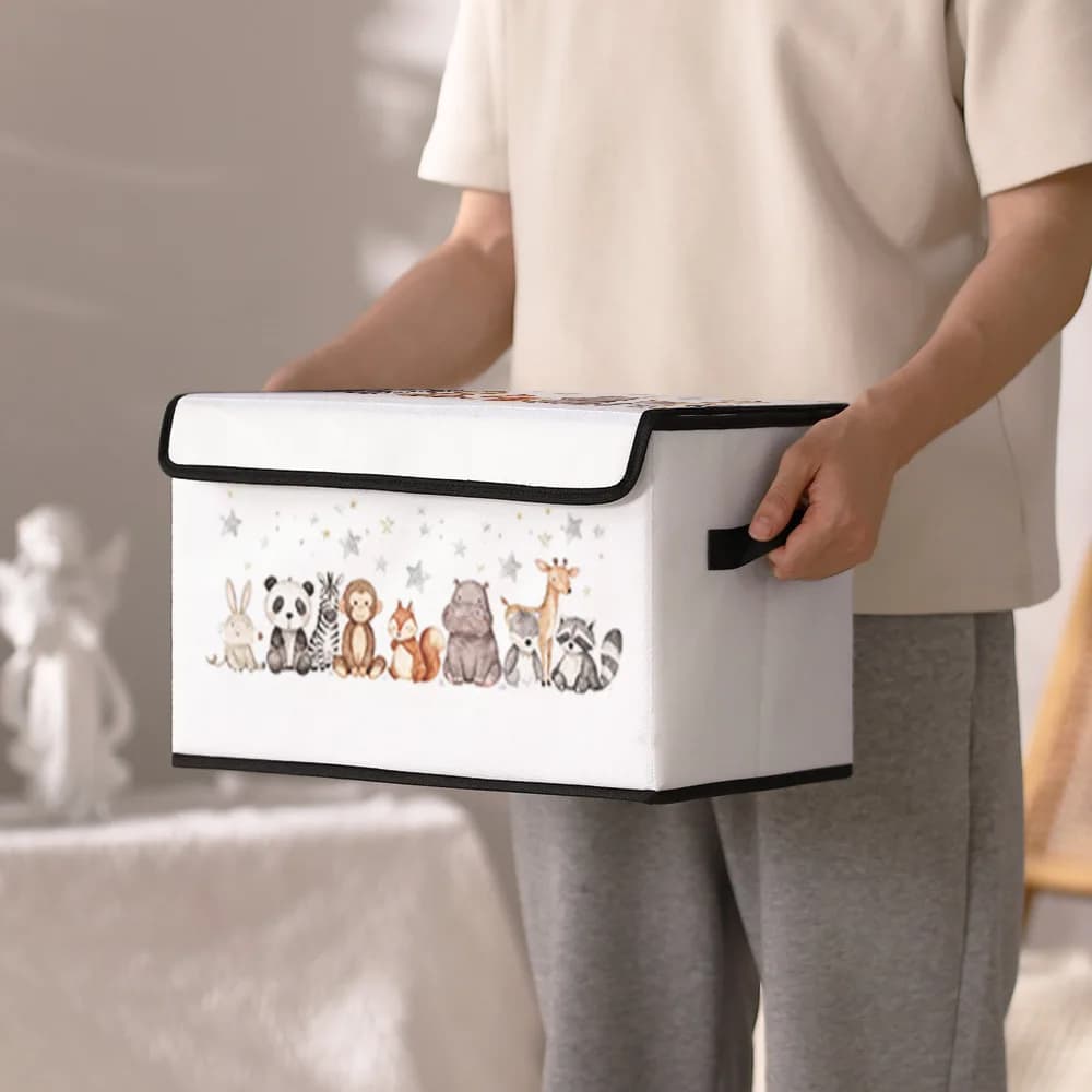 Boîte de rangement pliable avec couvercle et poignée, imprimé animaux de la forêt en aquarelle, organisateur de jouets et de vêtements pour
