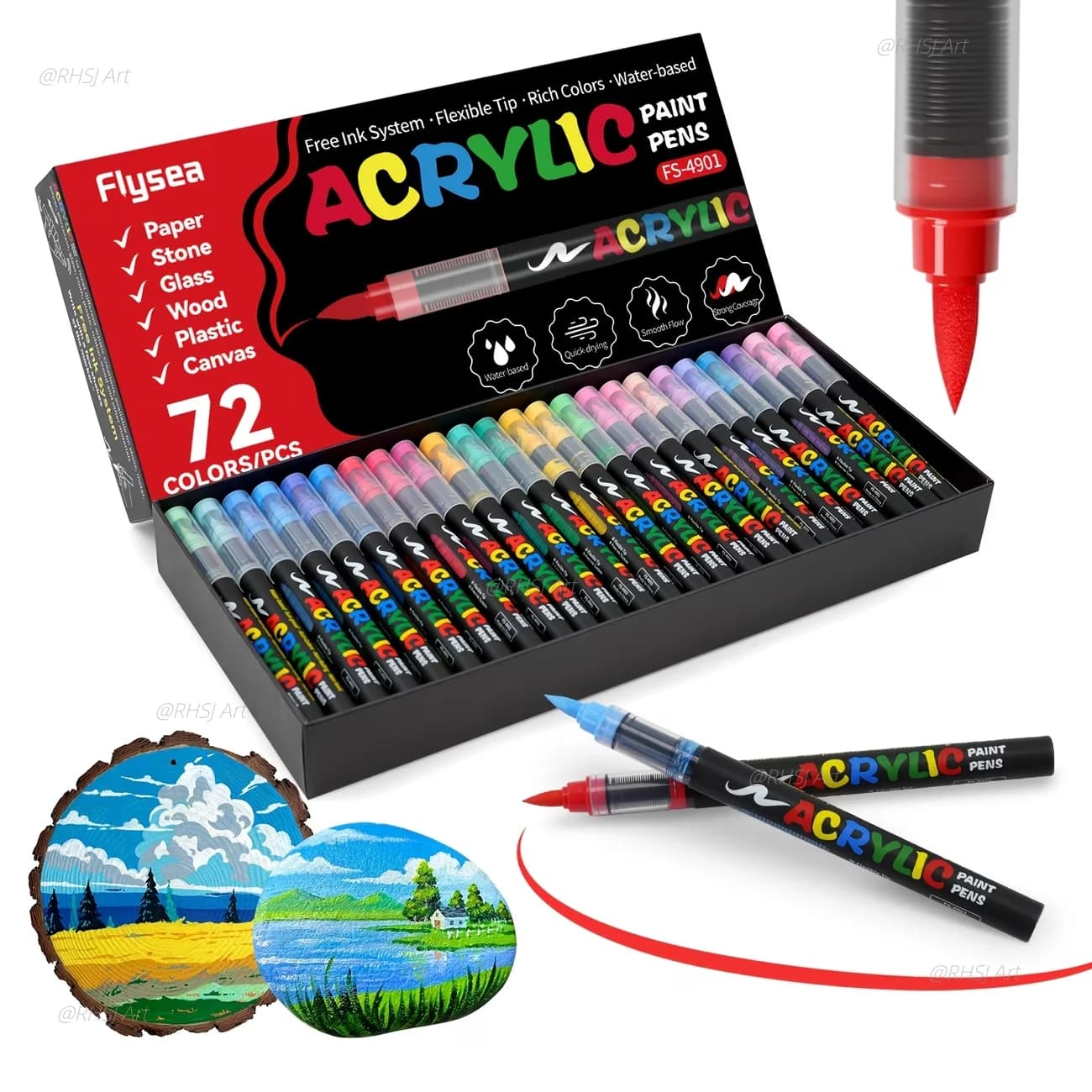 FLYSEA 72 couleurs, nouveaux marqueurs de peinture acrylique 2026, pointe pinceau souple, stylos de peinture et marqueurs acryliques, stylos de