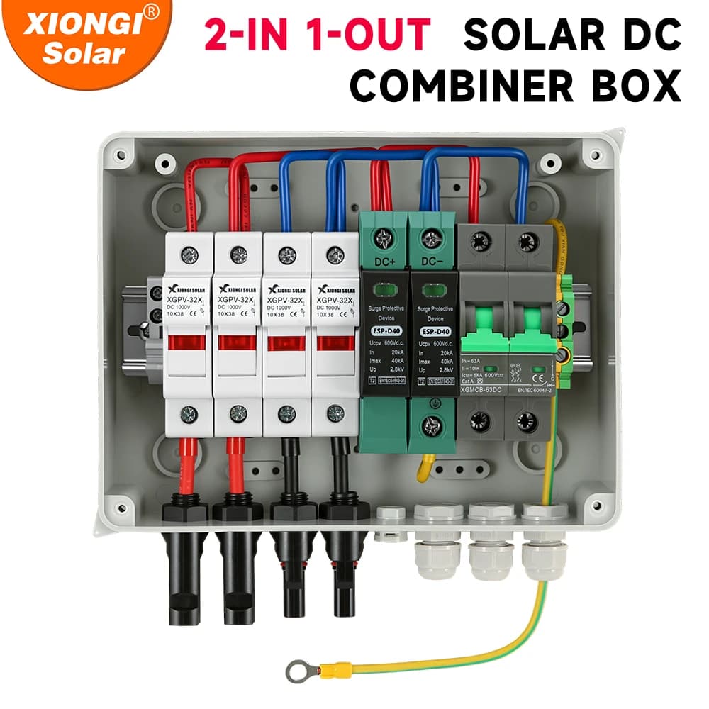 Boîte de combinaison solaire photovoltaïque PV avec Protection contre la foudre de fil de terre 2 en 1 sortie DC 600V fusible MCB SPD boîte