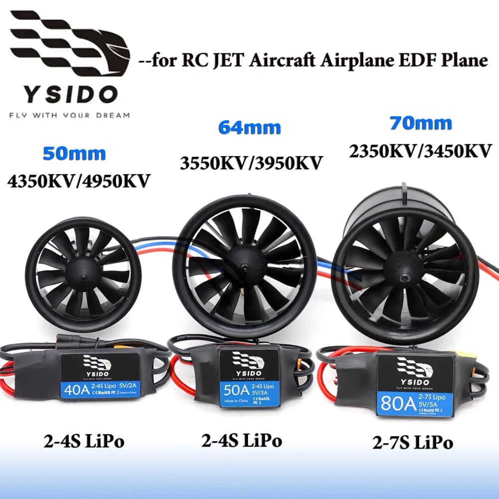 Moteur EDF RC 50/64/70mm avec ventilateur à cannelures, 11 pales, 3S-6S, 40A 50A 80A ESC, puissance sans balais pour avions RC, jets, pièces d'avion