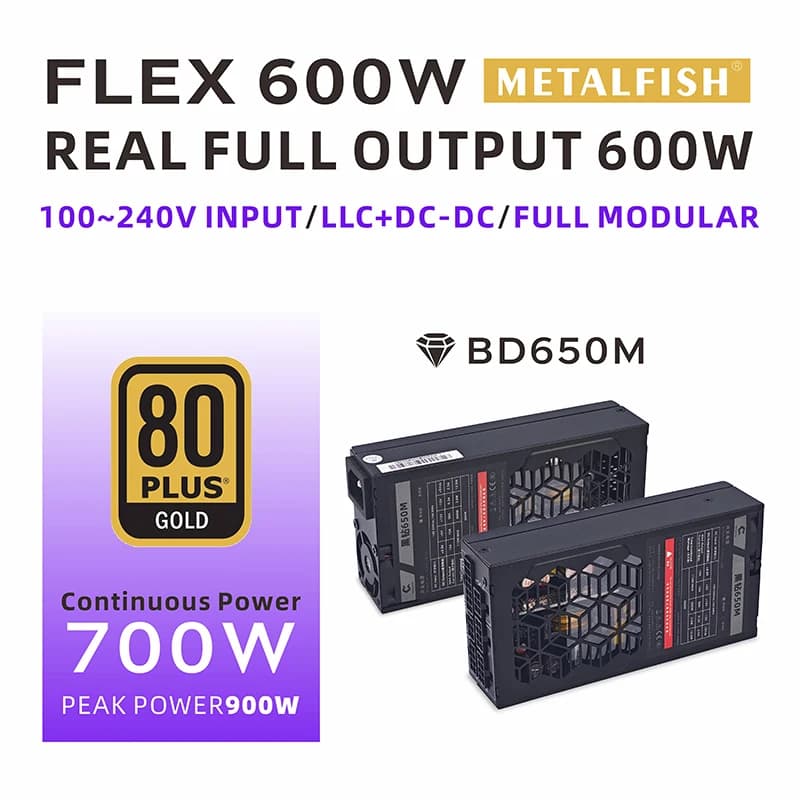 METALFISH Flex 600W alimentation modulaire petit ordinateur 1U PSU Flex-ATX 500W pour ITX Compact Mini PC POS AIO NAS 90-264V