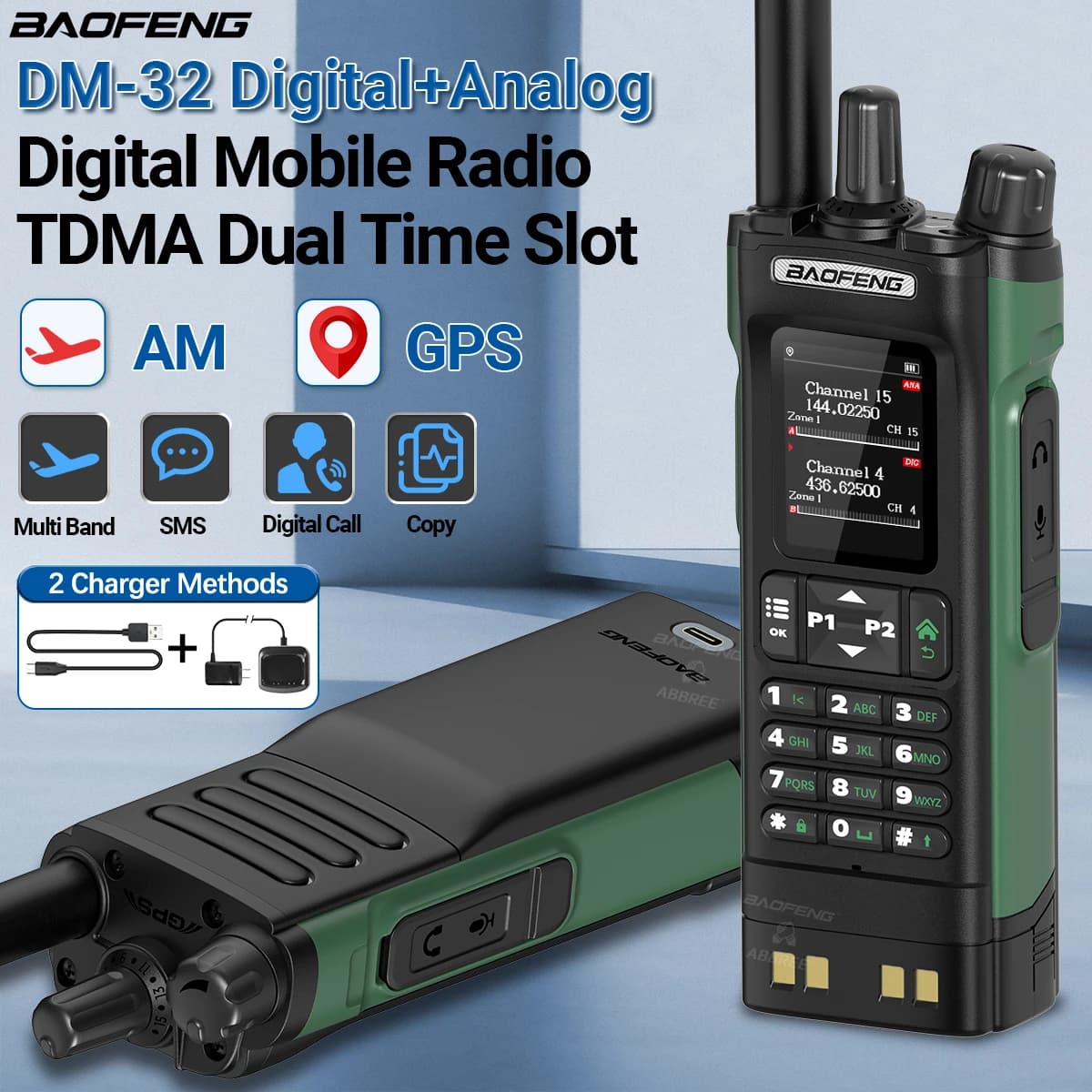 Baofeng DMR DM-32 talkie-walkie numérique GPS double Mode analogique TDMA double emplacement pour le temps AM FM APRS appel numérique Radio amateur