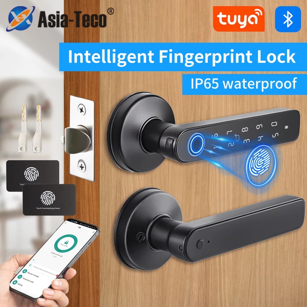 Serrure de porte à empreintes digitales M5 Tuya BLE, serrure électronique numérique intelligente avec mot de passe/clé/carte IC (en