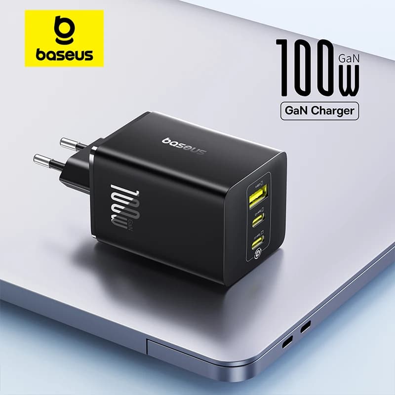 Baseus Chargeur rapide GaN 100W, pour iPhone 16 15 14, ordinateur portable, tablette, type C, QC PD, avec USB, pour téléphone