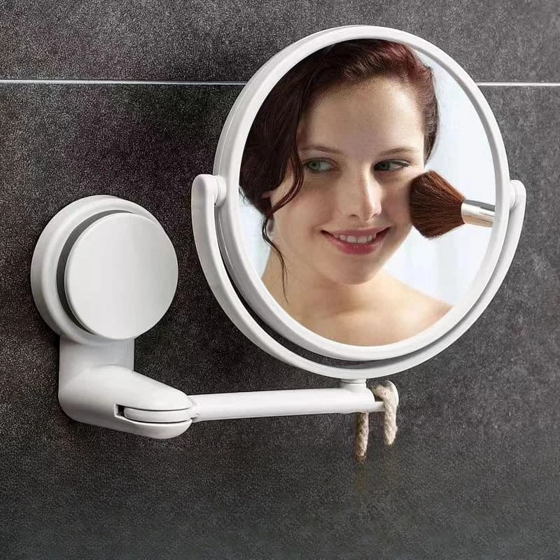Miroir mural à bras pliant, miroir de salle de bain extensible sans perceuse, miroir de salle de bain pivotant, bras d'aspiration, maquillage