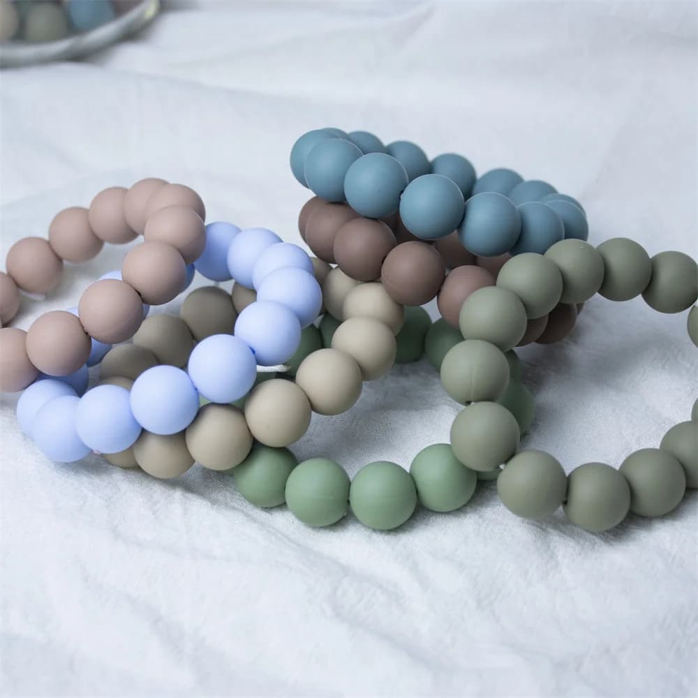100 pièces 12-15 MM perles rondes en Silicone dentition soins infirmiers sucette chaîne couleurs de sable Perles de qualité alimentaire sans BPA