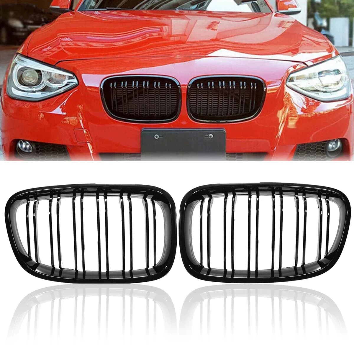 Calandre de pare-chocs avant noir brillant, pour BMW série 1 F20 F21 2011 2012 2013 2014, Grilles de course à Double lattes de remplacement