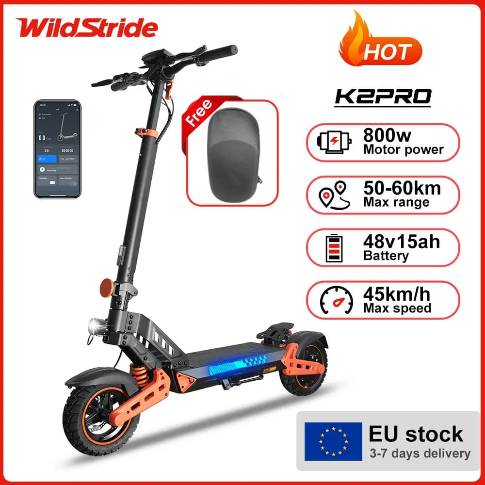 Trottinette électrique pour adultes Wildstride, moteur 800w, 45 km/h, batterie 48v15ah, application intelligente, pneus tout-terrain de 10 pouces,
